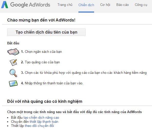đăng nhập tài khoản google adwords