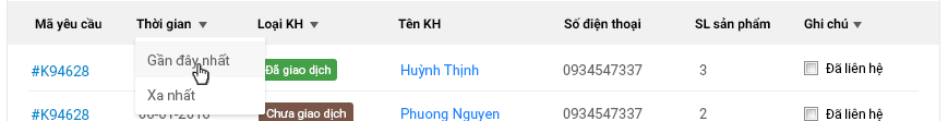 sap xep yeu cau gan nhat xa nhat