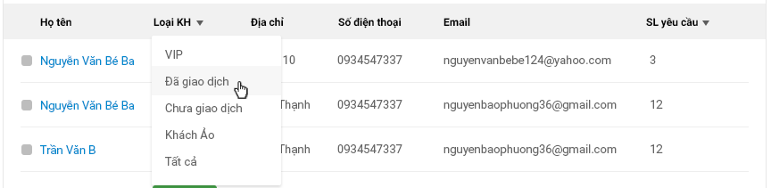 sap xep yeu cau theo loai khach hang