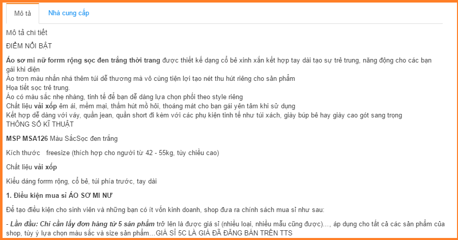 Mô tả thông tin sản phẩm rõ ràng