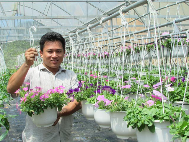 Những giỏ hoa đầy màu sắc được anh Chương chăm chút hàng ngày.