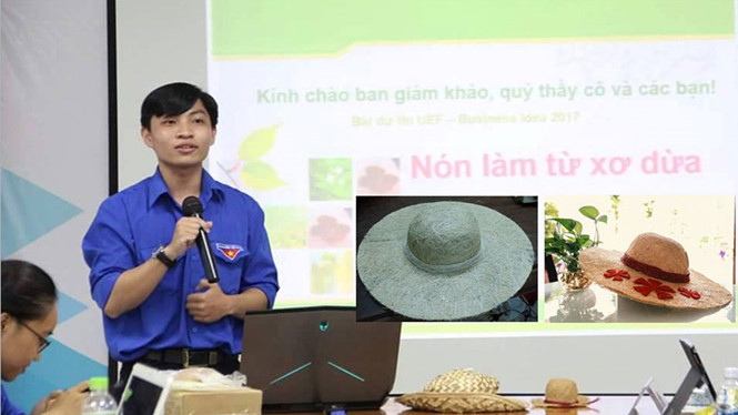 Bạn trẻ làm nón xơ dừa không đụng hàng