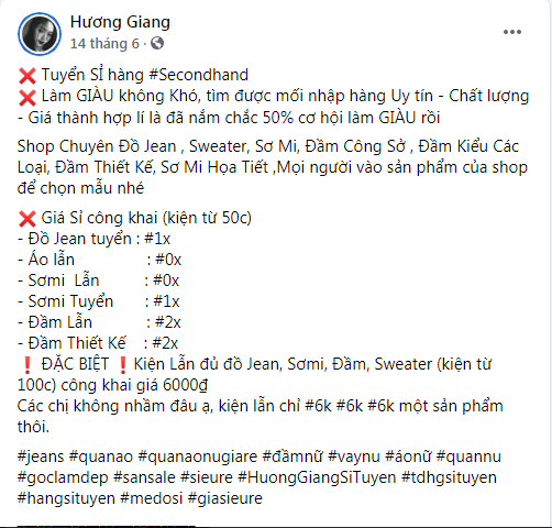 tuyển sỉ trên facebook