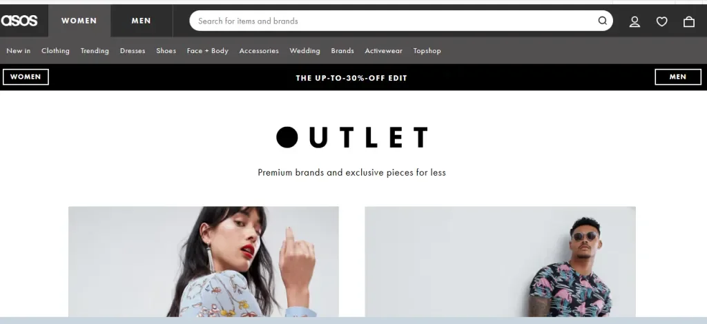 Trang chủ của ASOS Outlet