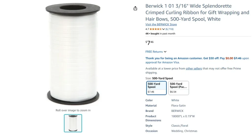 Berwick 1 01 Splendorette – Dây Ruy Băng Xoăn Rộng 3/16″ (500 Yards)