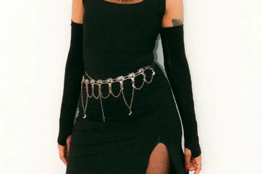 Gold-toned chain belt with pendants