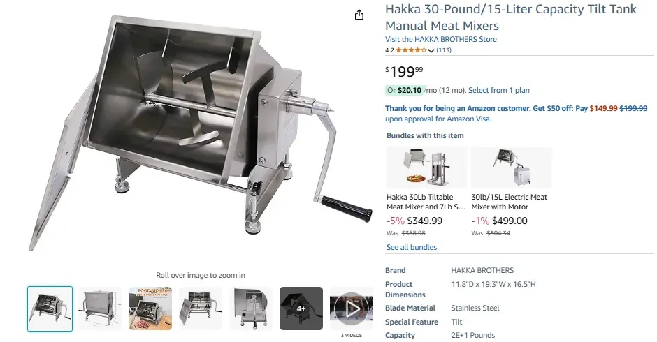 Hakka 40-Pound Manual Meat Mixer with Tilt Tank