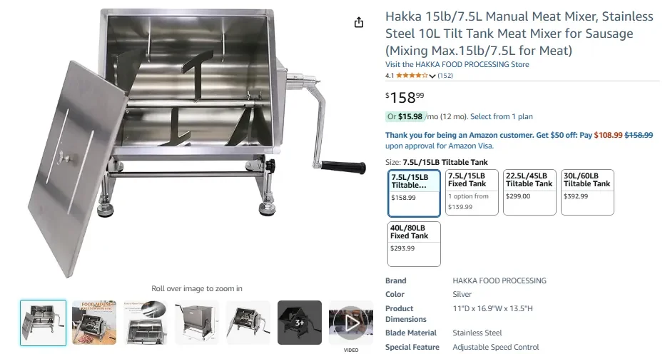 Hakka Manual Stainless Steel Meat Mixer