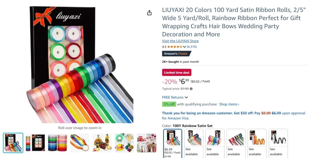 LIUYAXI 20 Màu – Cuộn Dây Ruy Băng Satin 100 Yard (Mỗi Cuộn Rộng 2/5 Inch)