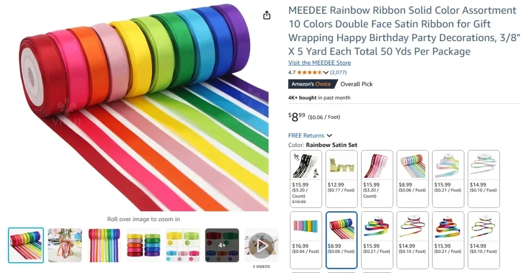 MEEDEE Rainbow Ribbon – Bộ Dây Ruy Băng Màu Đơn (10 Cuộn)