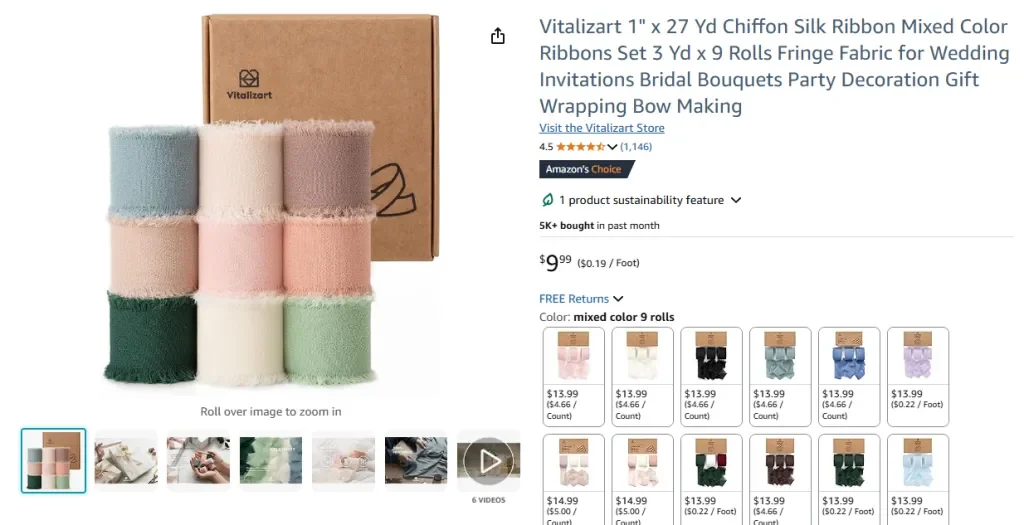 Vitalizart Dây Ruy Băng Voan Lụa Rộng 1″ x 27 Yard (Màu Phối)