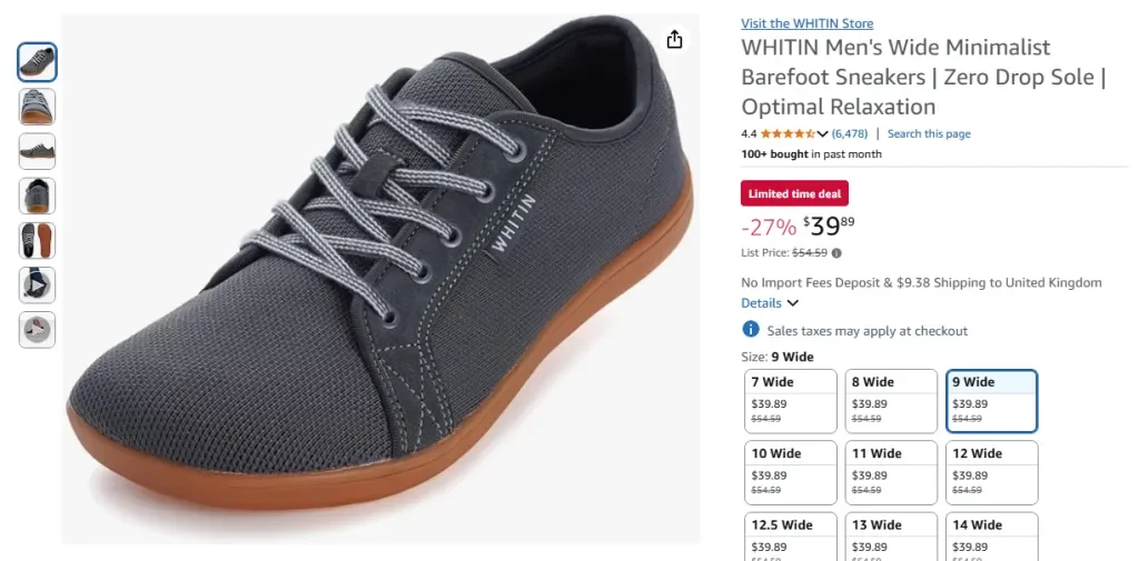 WHITIN Men's Wide Minimalist Barefoot Sneakers