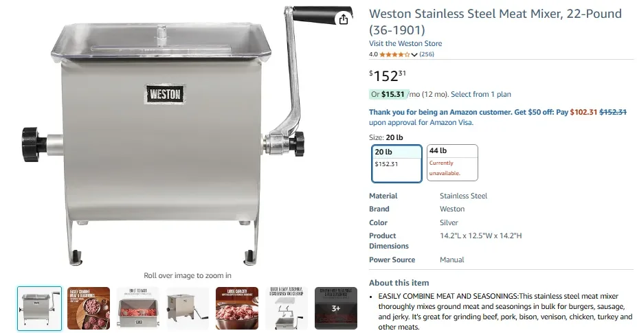 Weston Stainless Steel Meat Mixer